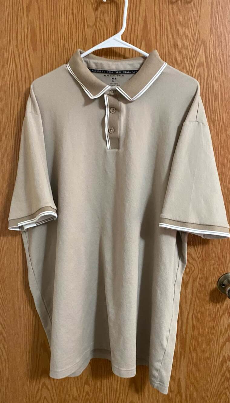 Shaquille O'Neal Polo Shirt 3XLT Tan Striped Collar